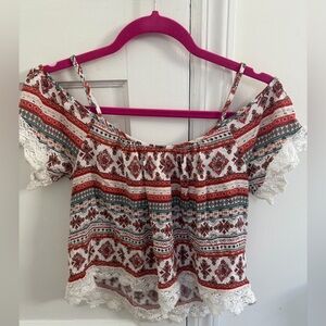 Bohemian Off-Shoulder Top - Red and White